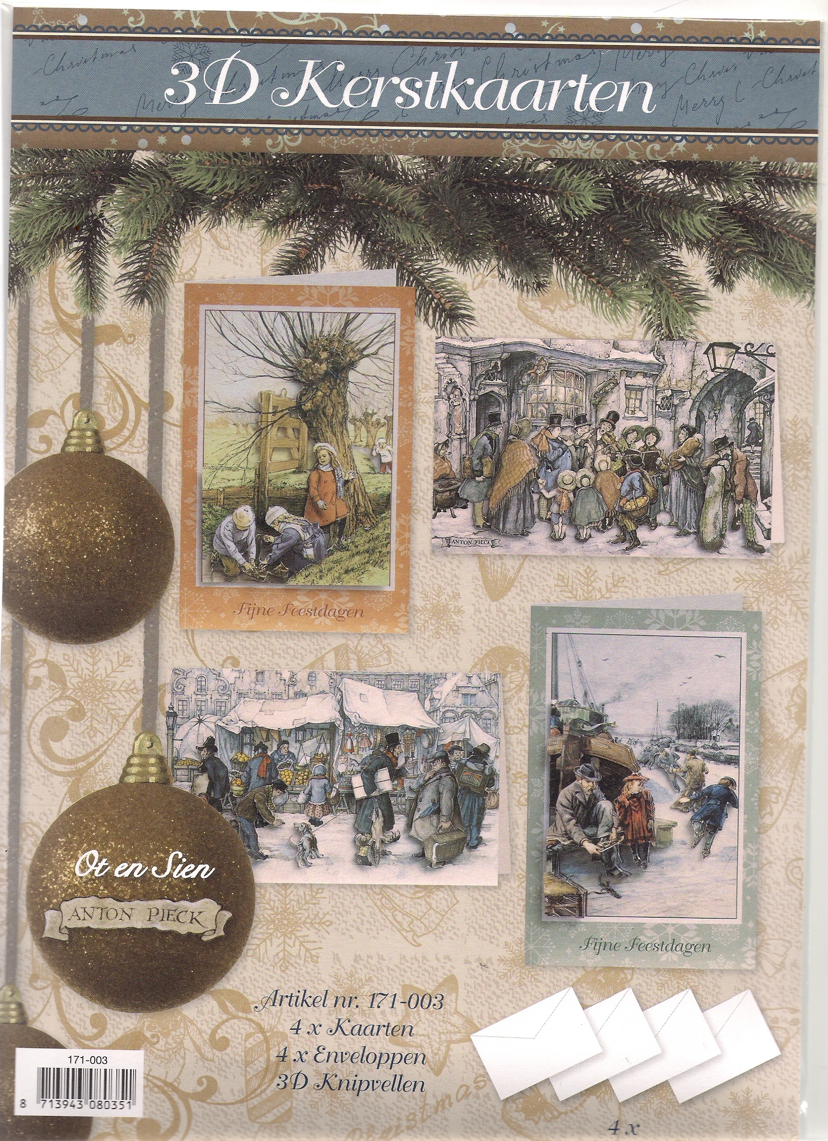 3D Kerstkaarten pakket(Ot en Sien/Anton Pieck)nieuw!!